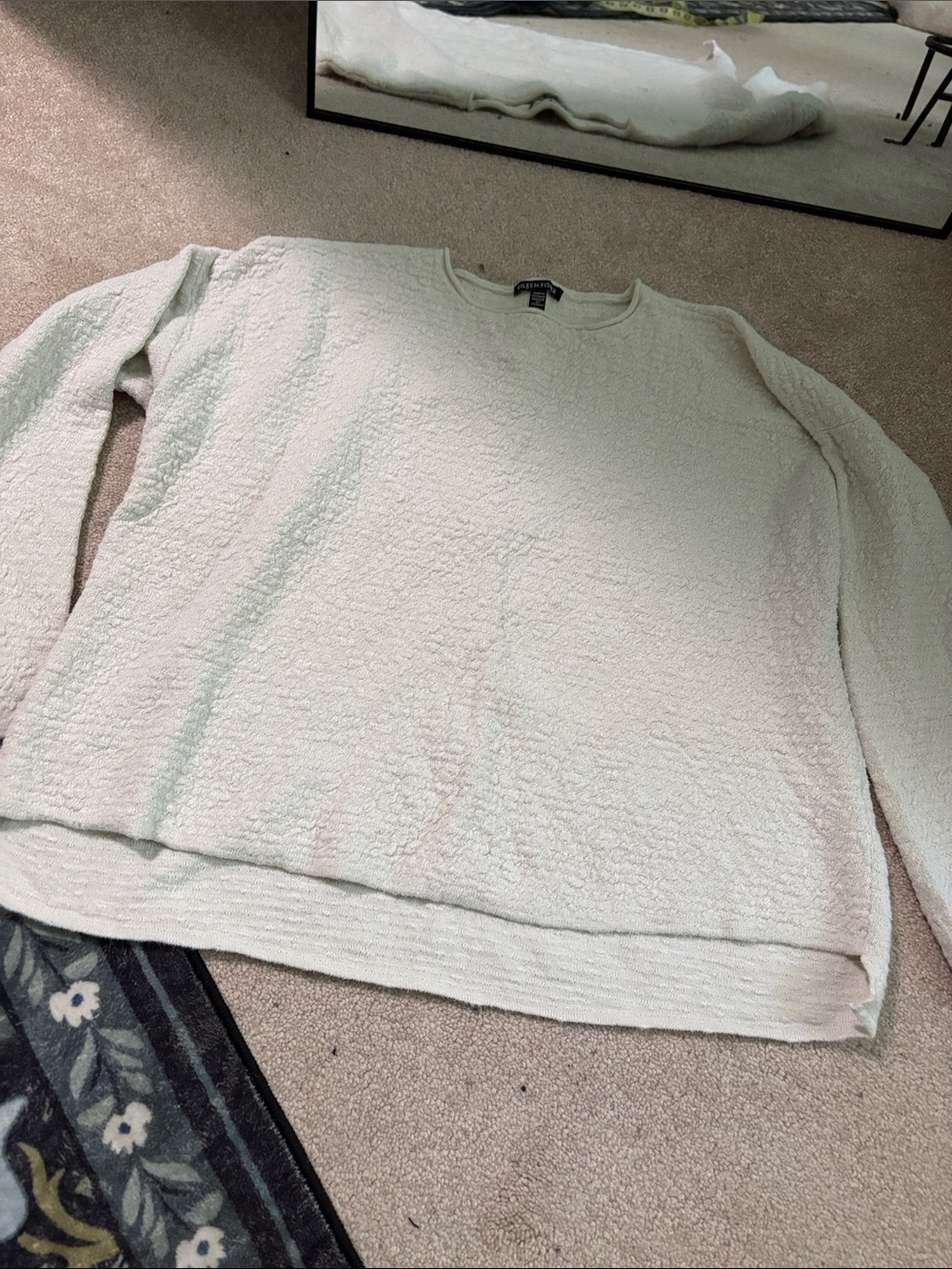 Eileen Fisher Cream Textured Crew Sweater Linen Cotton Blend Lagenlook